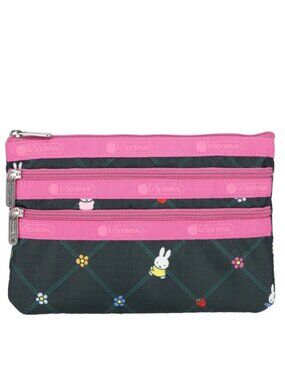 LeSportsac Miffy 3-Zip Cosmetic Bag Orchard Green/Pink